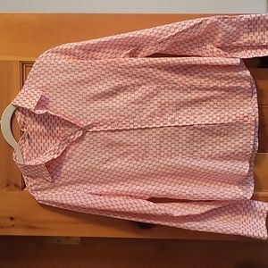 J. Crew Pink 100% Cotton Pink Print Fitted Button Up blouse  Sz 4